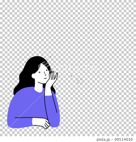 Line drawing | A young woman who laughs thinking of what she wants to be 99514030