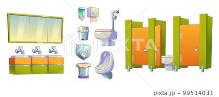 Cartoon set of school toilet interior elements 99514031