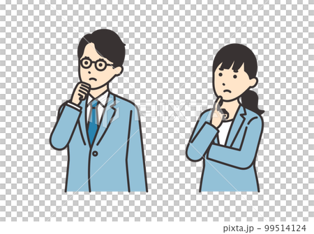 插圖素材集憂心忡忡的商務人士(男女) 插圖素材集憂心忡忡的商務人士(男女) 99514124