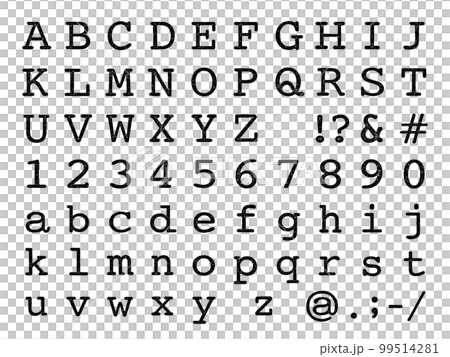 Faded black stamped letters, round typewriter cutout set 99514281