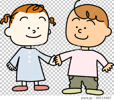 牽手微笑的女孩和男孩 99514467