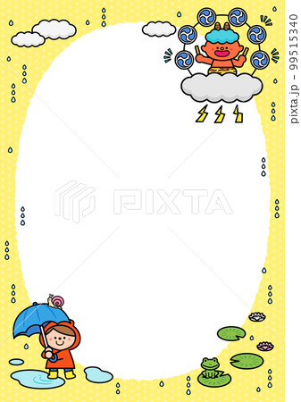 イラストフレーム　雨の日　雷様と子ども 99515340