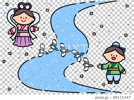 七夕イラスト素材 天の川を隔てたひこぼしとおりひめ 七夕イラスト素材 天の川を隔てたひこぼしとおりひめ 99515347