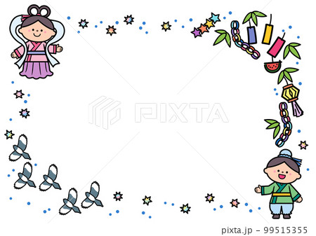 イラストフレーム　七夕まつり　織り姫と彦星 99515355