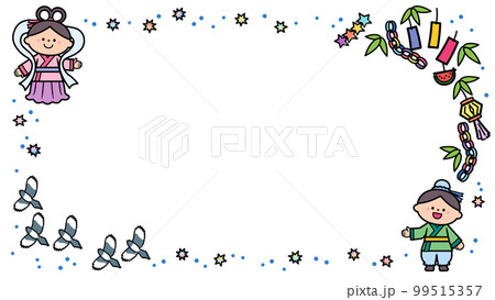 イラストフレーム　七夕まつり　織り姫と彦星 99515357