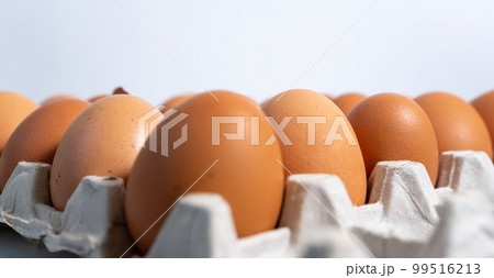 Fresh eggs in the egg stall. Egg tray or Egg panel 99516213