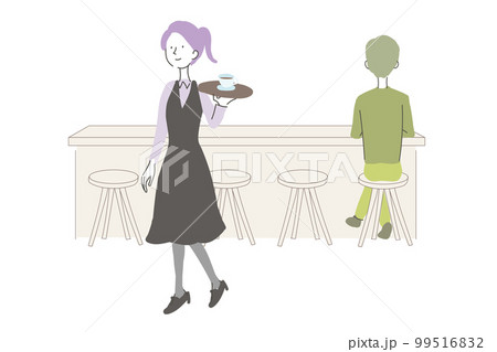 お茶を運ぶウェイトレスのイラスト 99516832