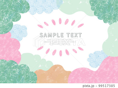 緑とピンクのかわいい森のもくもくテクスチャフレーム  99517385