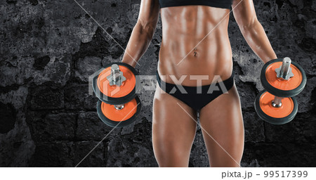 Athletic woman training biceps on grunge background Athletic woman training biceps on grunge background 99517399