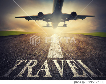 Airplane starts to fly. concept of travel way 99517402