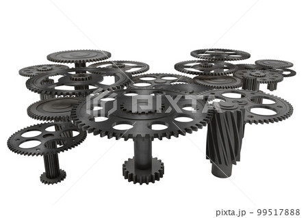 Pieces of gears. teamwork, partnership and integration concept. 3d rendering Pieces of gears. teamwork, partnership and integration concept. 3d rendering 99517888