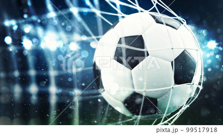 Soccer ball scores a goal on the net. 3D Rendering Soccer ball scores a goal on the net. 3D Rendering 99517918