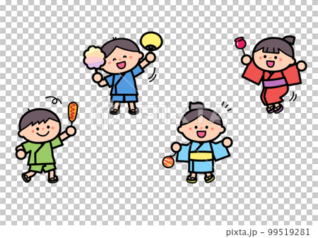 縁日イラスト：縁日を楽しむ子どもたち 99519281