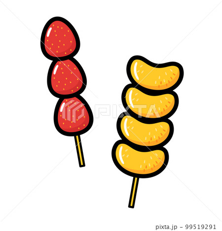 縁日イラスト：フルーツ飴（イチゴ飴、みかん飴） 99519291