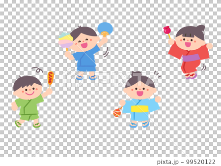縁日イラスト：縁日を楽しむ子どもたち 99520122