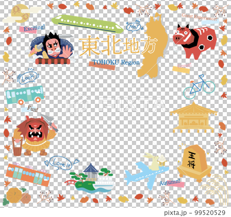 日本東北地區秋季景點的一組圖標（平面） 99520529