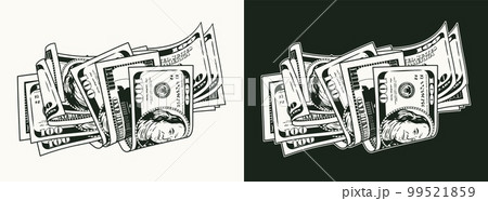 Heap of folded 100 dollar banknotes. Cash money 99521859
