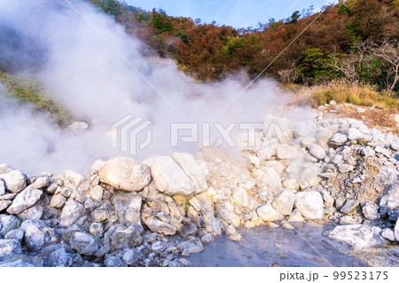 雲仙地獄風景「湯けむりと硫黄岩」「長崎県雲仙市　雲仙地獄風景」 99523175