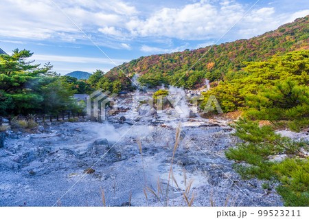 雲仙地獄風景「湯けむりと硫黄岩」「長崎県雲仙市　雲仙地獄風景」 99523211