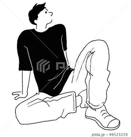 地べたに座る男性のベクター線画 99523250