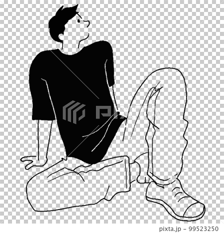 Vector line drawing of a man sitting on the ground 99523250