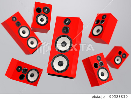Set of Hi-fi speakers with loudspeakers for sound recording studio on white Set of Hi-fi speakers with loudspeakers for sound recording studio on white 99523339