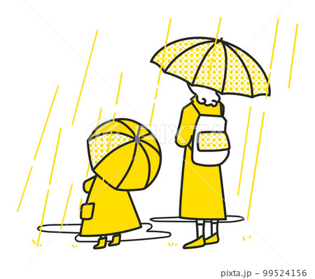 雨の中を歩く傘を差した親子 イラスト素材 雨の中を歩く傘を差した親子 イラスト素材 99524156