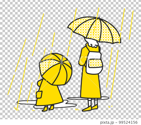 Parent and child with an umbrella walking in the rain illustration material 99524156