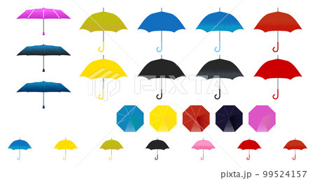 色とりどりの傘、折り畳み傘、傘を真上から見たところ セット イラスト素材 色とりどりの傘、折り畳み傘、傘を真上から見たところ セット イラスト素材 99524157