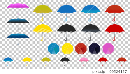 色とりどりの傘、折り畳み傘、傘を真上から見たところ セット イラスト素材 色とりどりの傘、折り畳み傘、傘を真上から見たところ セット イラスト素材 99524157