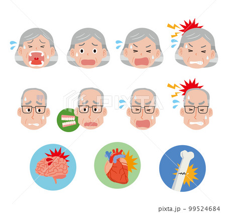 高齢男女の苦しい顔のイラストセット 高齢男女の苦しい顔のイラストセット 99524684