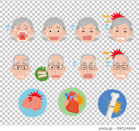 高齢男女の苦しい顔のイラストセット 高齢男女の苦しい顔のイラストセット 99524684