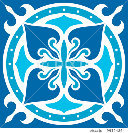 Majolica ornament, Lisbon geometric tile vector pattern, Moroccan or Spanish retro old mosaic texture, seamless navy blue floral design Majolica ornament, Lisbon geometric tile vector pattern, Moroccan or Spanish retro old mosaic texture, seamless navy blue floral design 99524864