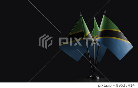 Small national flags of the Tanzania on a black background Small national flags of the Tanzania on a black background 99525414