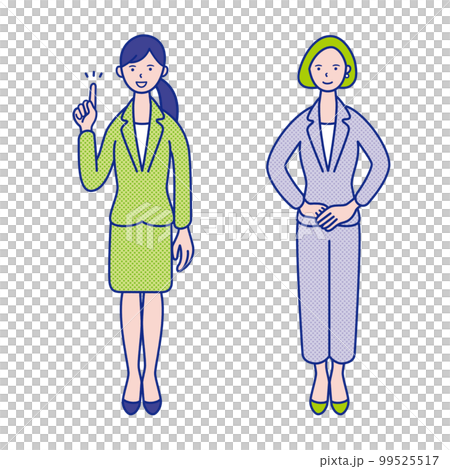 20~40歲女性穿西裝全身圖指點式正面圖【套裝】 20~40歲女性穿西裝全身圖指點式正面圖【套裝】 99525517