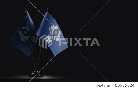 Small national flags of the CIS on a black background 99525624