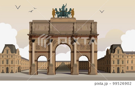 Small Arc de Triomphe at Place Carrousel, Paris. Vector. 99526902