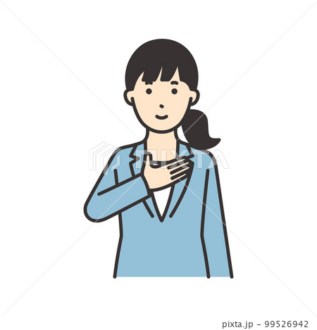 胸に手を当てるスーツを着た女性のイラスト素材 99526942