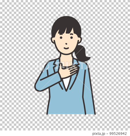 一個穿西裝的女人把手放在胸前的插圖素材 一個穿西裝的女人把手放在胸前的插圖素材 99526942