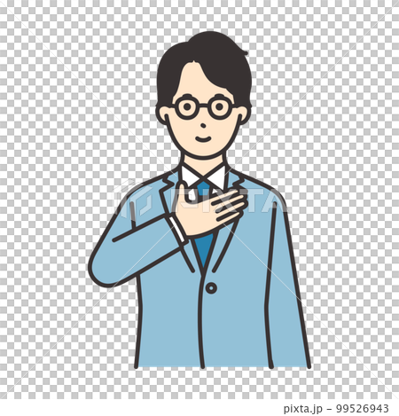 一個穿著西裝的男人把手放在胸前的插圖素材 99526943