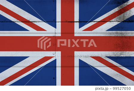 Grunge British flag on studded metal 99527050