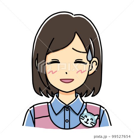 汗をたらして愛想笑いをしている保育士さんのイラスト(バストアップ) 汗をたらして愛想笑いをしている保育士さんのイラスト(バストアップ) 99527654