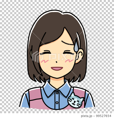 汗をたらして愛想笑いをしている保育士さんのイラスト(バストアップ) 汗をたらして愛想笑いをしている保育士さんのイラスト(バストアップ) 99527654