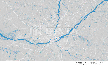 River Loire map, Nantes city, France. Watercourse, water flow, blue on grey background road map. Vector illustration. 99528438