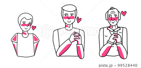 Male in love set. Collection of beloved young, adult and old men with passion, smiling. Line art drawing human characters. Male in love set. Collection of beloved young, adult and old men with passion, smiling. Line art drawing human characters. 99528440