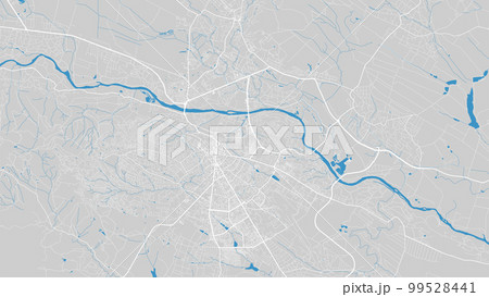 River Prut map, Chernivtsi city, Ukraine. Watercourse, water flow, blue on grey background road map. Vector illustration. 99528441
