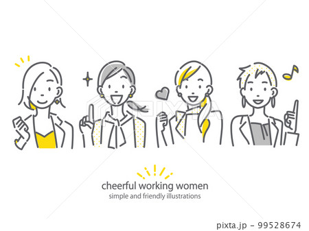 充実している笑顔のビジネスウーマン　働く女性　シンプルでお洒落な線画イラスト 99528674