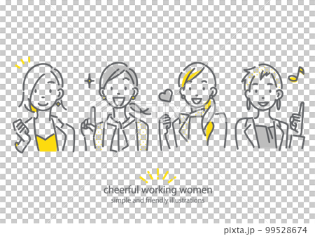 A fulfilling smiling business woman, a working woman, a simple and stylish line drawing illustration 99528674