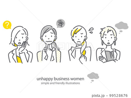 悩みの多いビジネスウーマン 働く女性 シンプルでお洒落な線画イラスト 悩みの多いビジネスウーマン 働く女性 シンプルでお洒落な線画イラスト 99528676