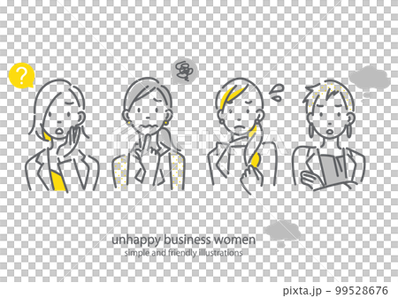 悩みの多いビジネスウーマン 働く女性 シンプルでお洒落な線画イラスト 悩みの多いビジネスウーマン 働く女性 シンプルでお洒落な線画イラスト 99528676